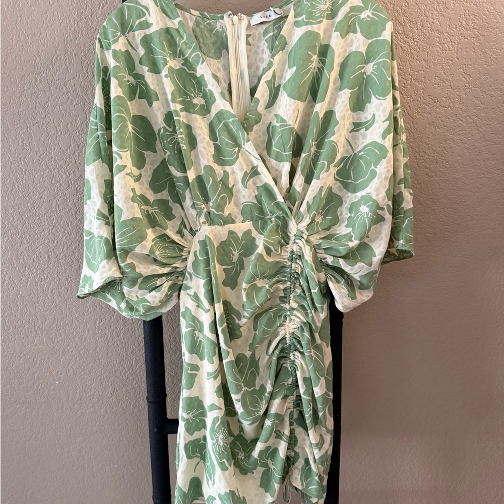 Lush Green and Cream Floral Midi Dress